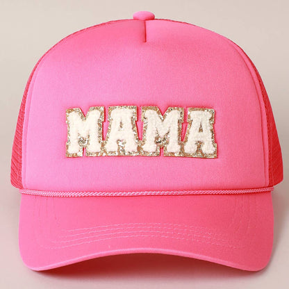 MAMA Sequin Chenille Patched Trucker Cap