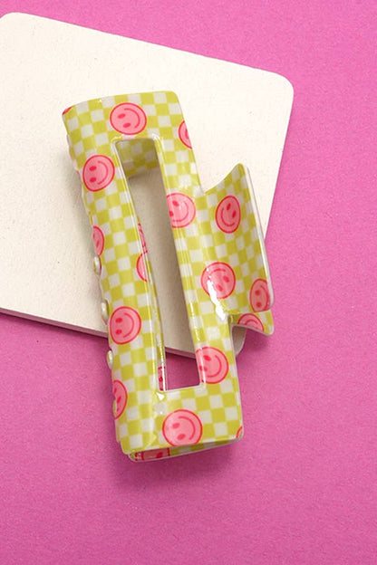 JUMBO CHECKER SMILEY HAIR CLAW CLIPS