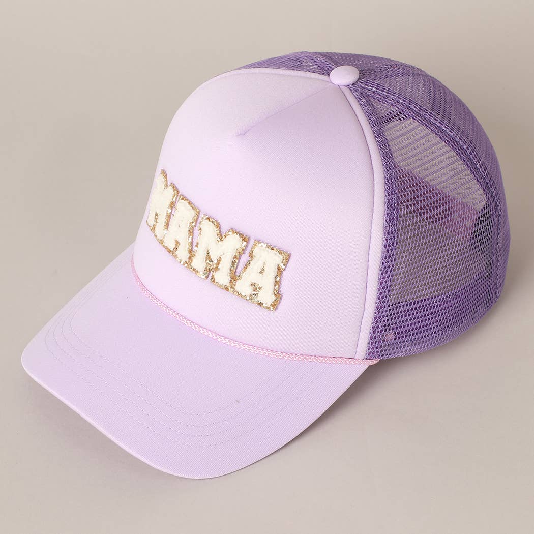MAMA Sequin Chenille Patched Trucker Cap