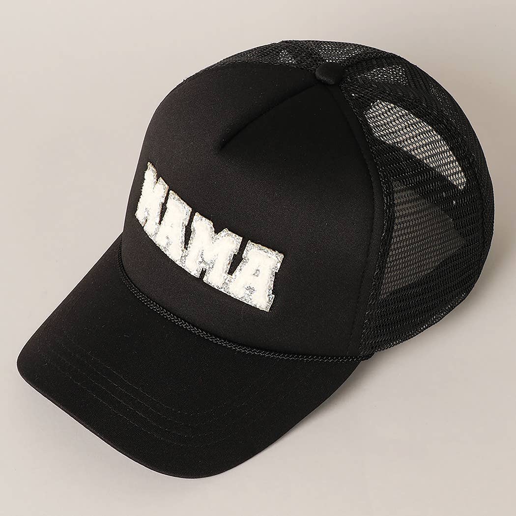 MAMA Sequin Chenille Patched Trucker Cap