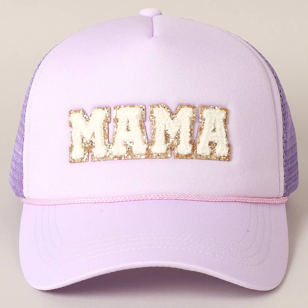 MAMA Sequin Chenille Patched Trucker Cap