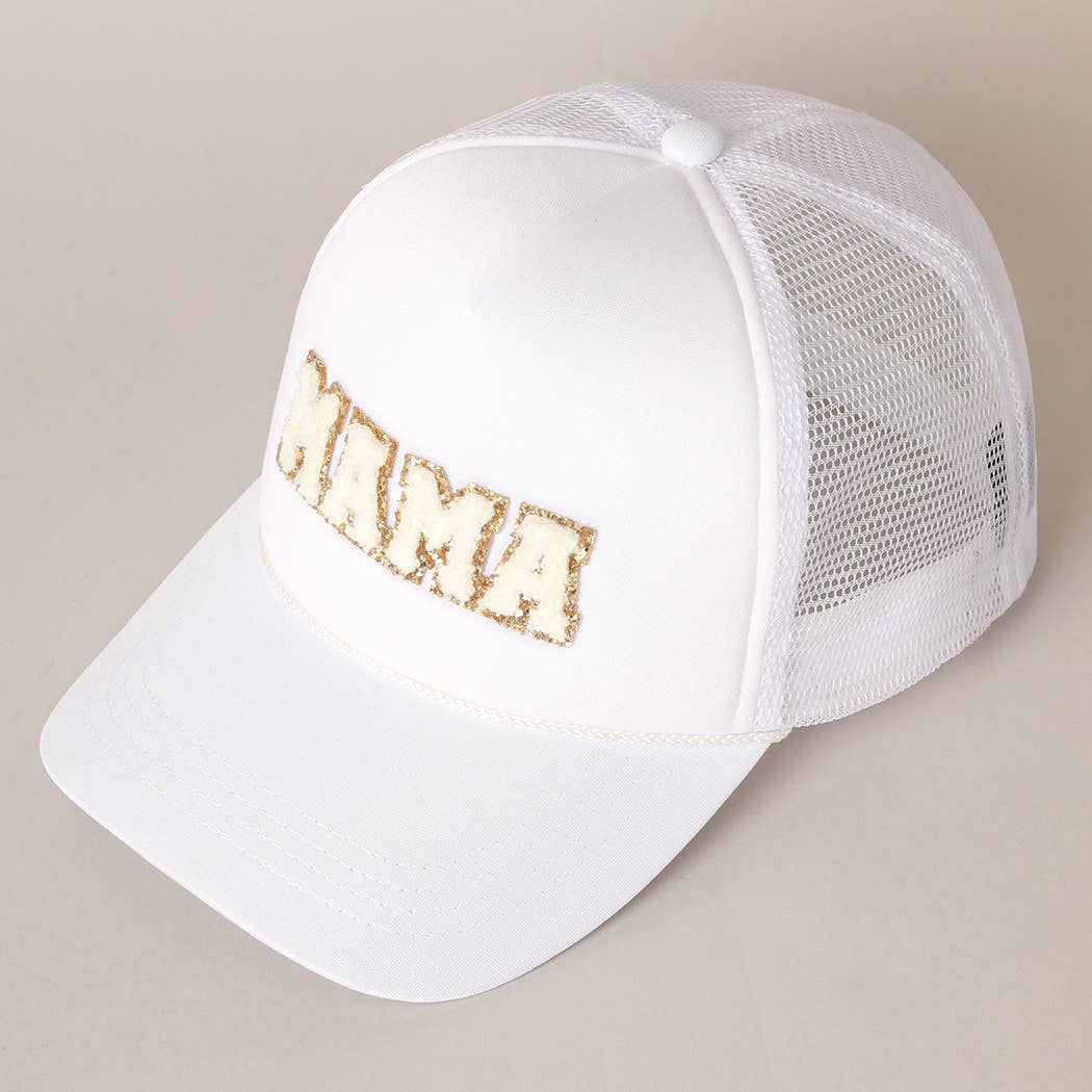 MAMA Sequin Chenille Patched Trucker Cap