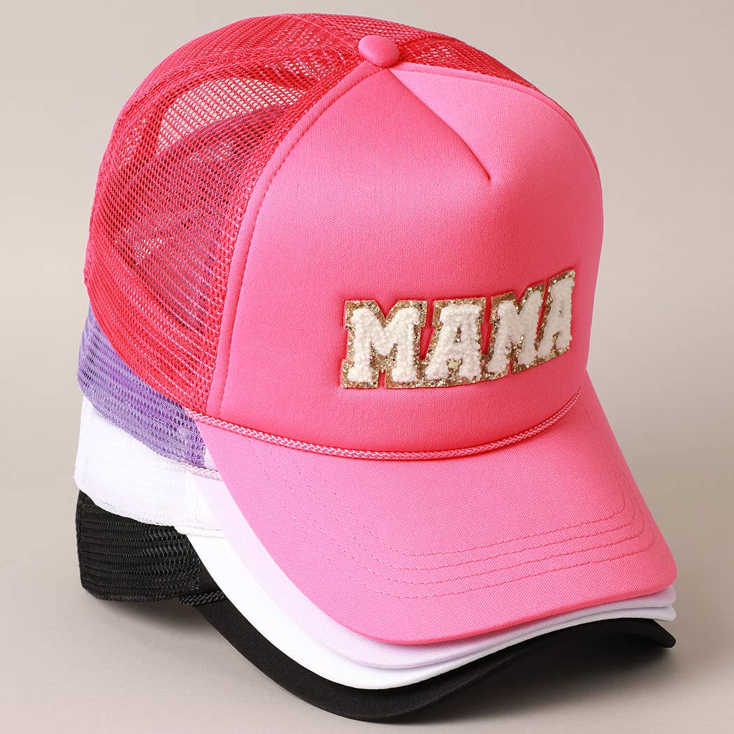 MAMA Sequin Chenille Patched Trucker Cap