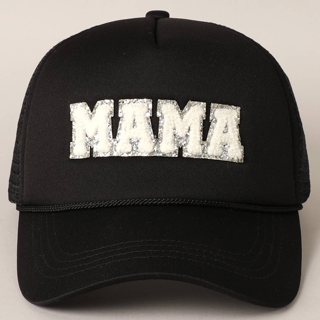 MAMA Sequin Chenille Patched Trucker Cap