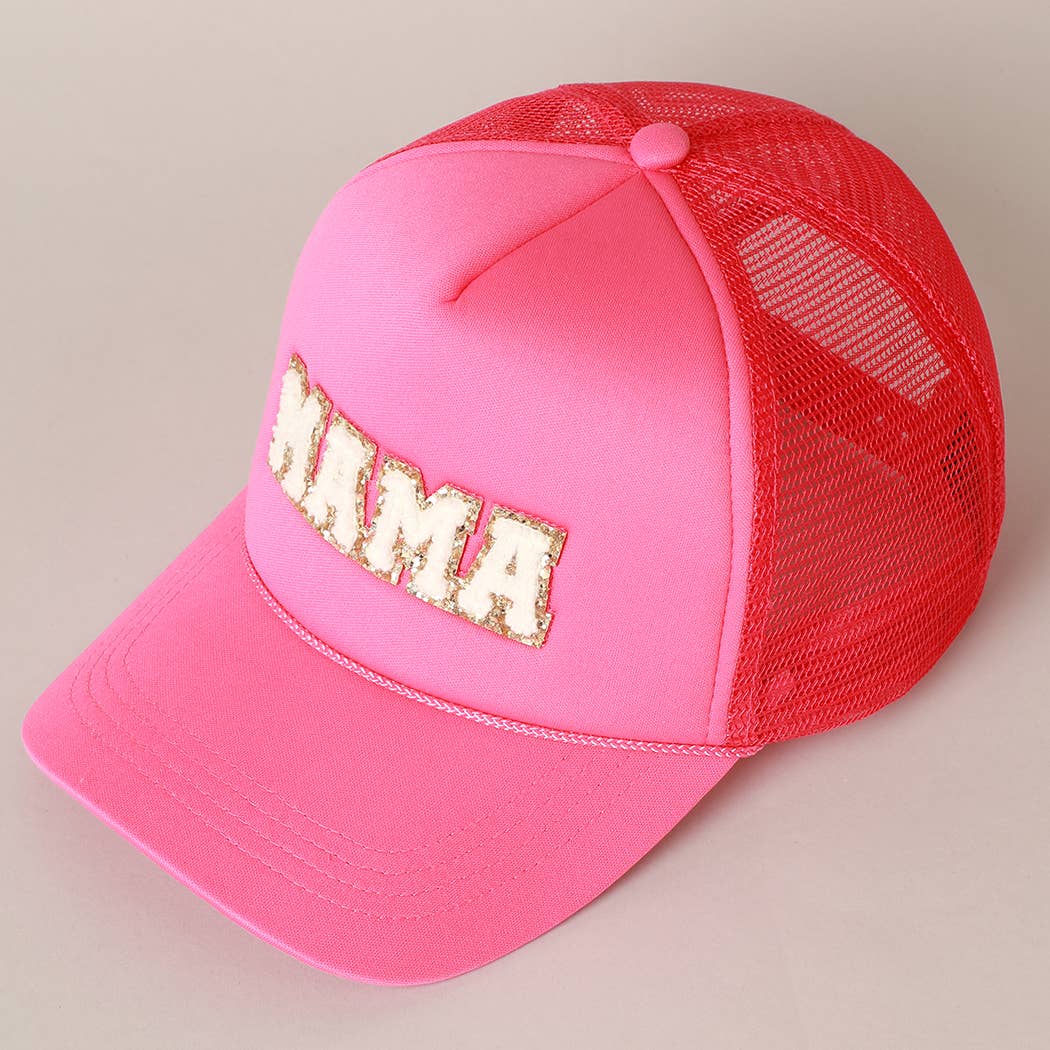 MAMA Sequin Chenille Patched Trucker Cap