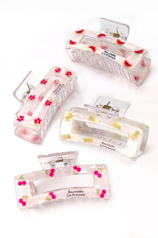 FLORAL FRUIT RECTANGLE HAIR CLAW CLIPS